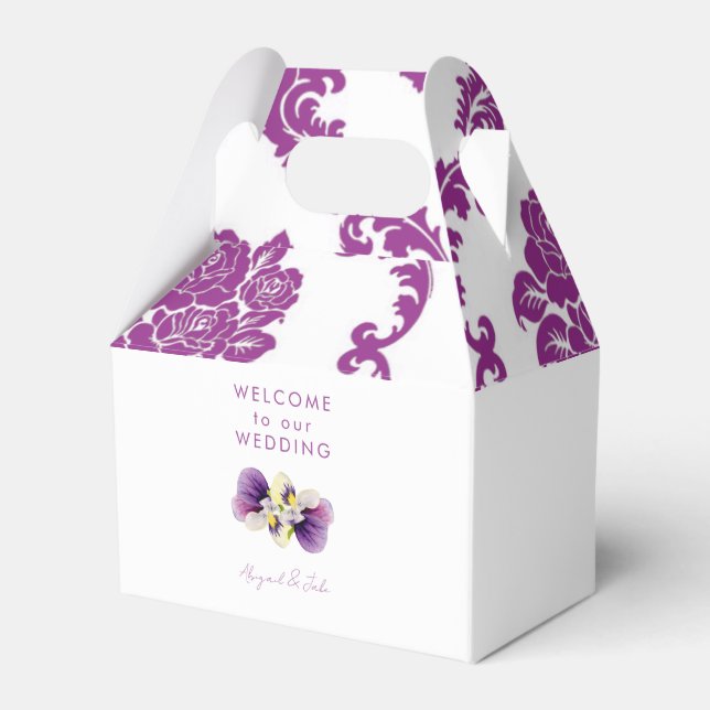 Magenta Damask Wedding Welcome  Favor Box (Front Side)