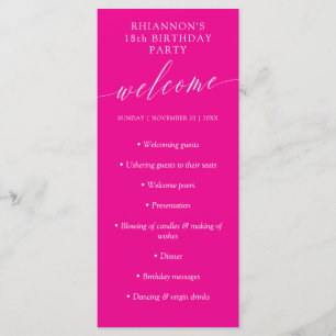 Magenta Delicate Calligraphy Birthday Party Program