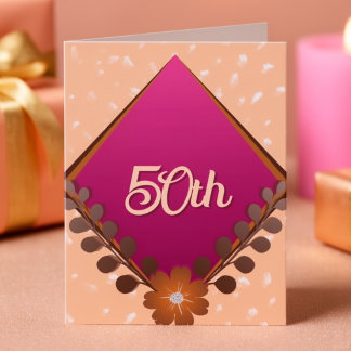 Magenta Diamonds With Leaves 50th Birthday I Invitation