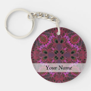 Magenta digital fractal pattern keychain