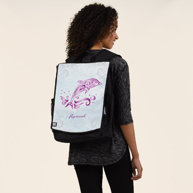 Magenta Dolphin Personalized Backpack (Worn)