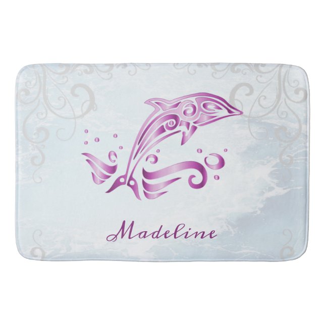Magenta Dolphin Personalized Bath Mat (Front)