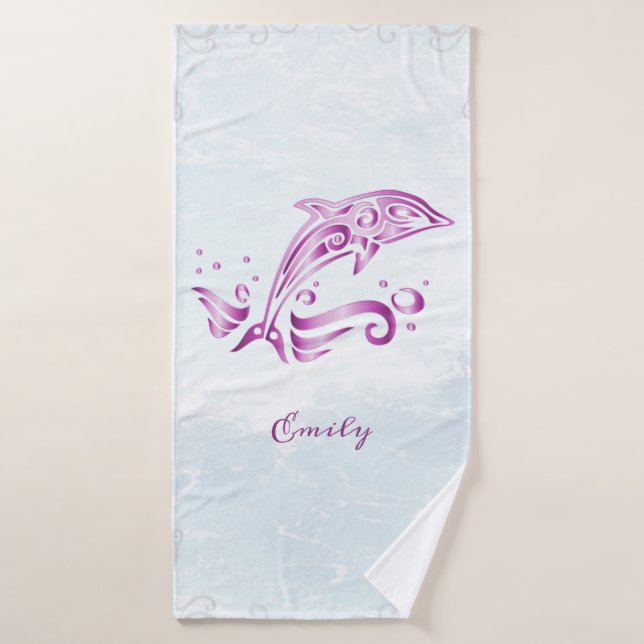 Magenta Dolphin Personalized Bath Towel Set (Bath Towel)