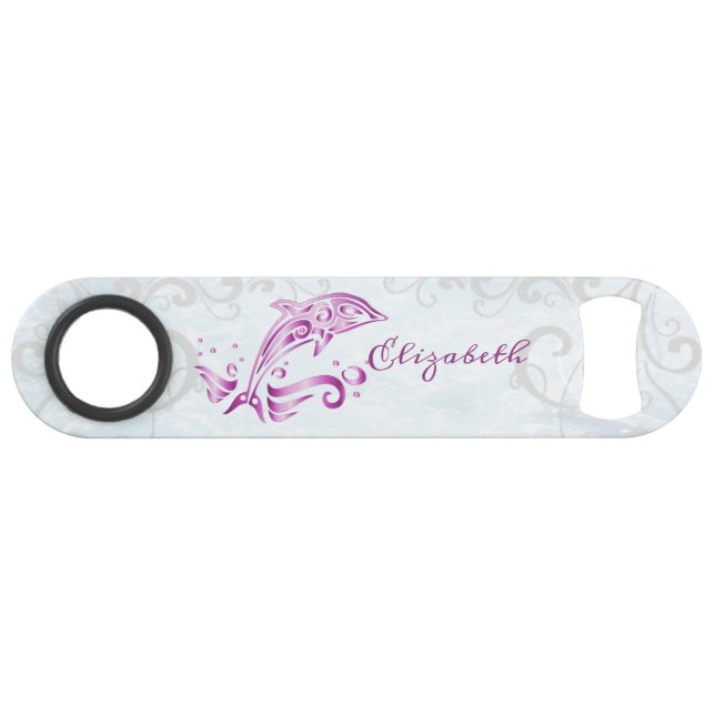 Magenta Dolphin Personalized Bottle Opener Bar Key (Front (Horizontal))