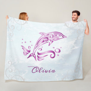 Magenta Dolphin Personalized Fleece Blanket