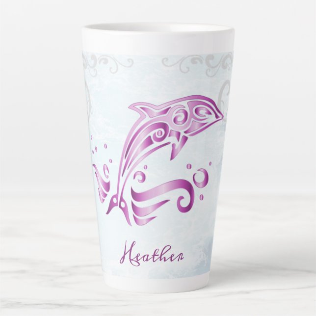 Magenta Dolphin Personalized Latte Mug (Front)