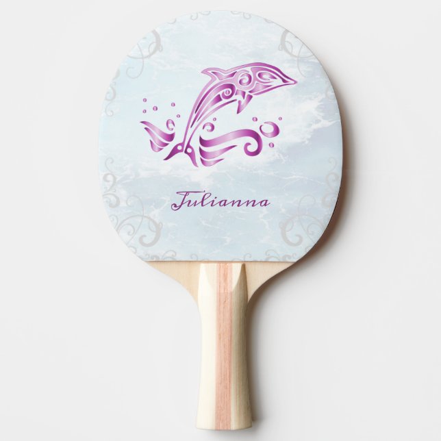 Magenta Dolphin Personalized Ping Pong Paddle (Front)