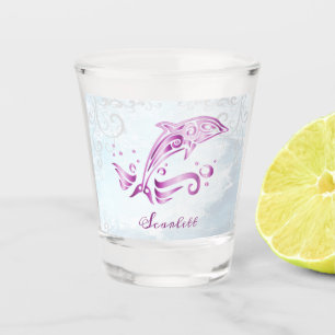 Magenta Dolphin Personalized Shot Glass