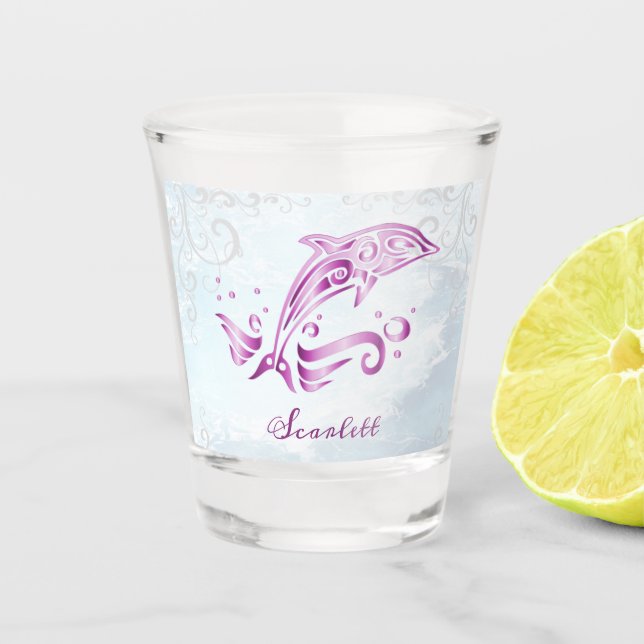 Magenta Dolphin Personalized Shot Glass (Front)