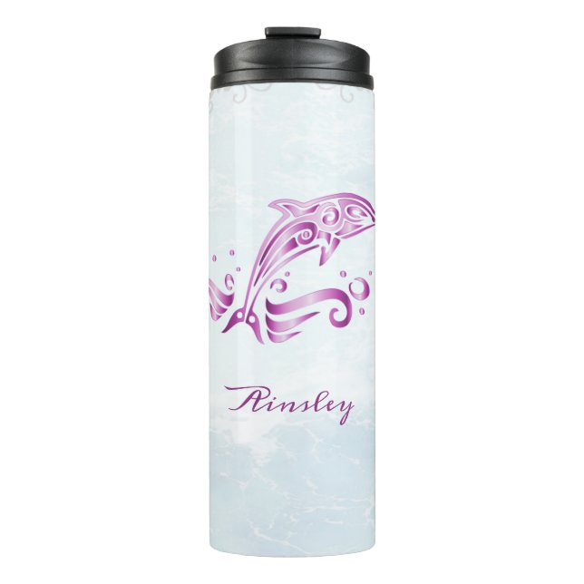 Magenta Dolphin Personalized Thermal Tumbler (Front)