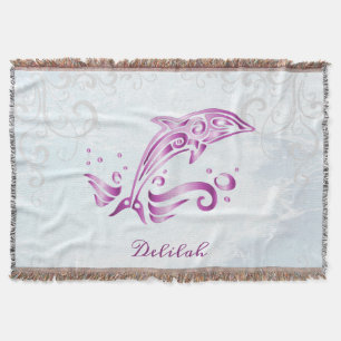 Magenta Dolphin Personalized Throw Blanket