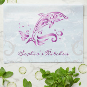 Magenta Dolphin Serviette de cuisine personnalisée
