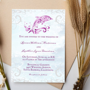 Magenta Dolphin Wedding Invitation