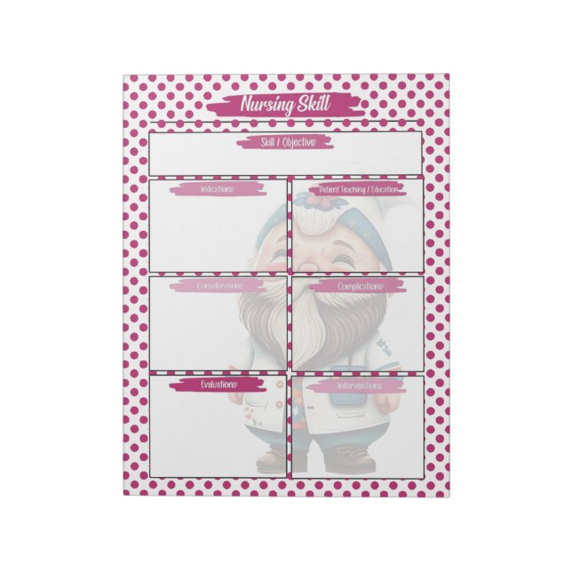 Magenta Dr. Gnome Nursing Student Skills Template Notepad (Rotated)