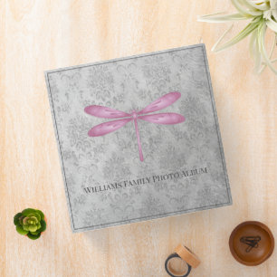 Magenta Dragonfly Damask Family Photo Album Binder