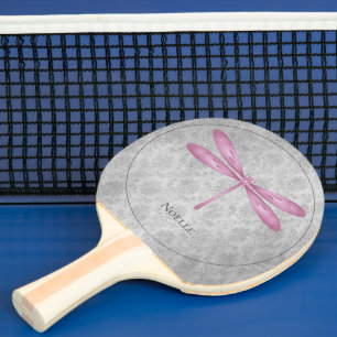 Magenta Dragonfly Damask Ping Pong Paddle