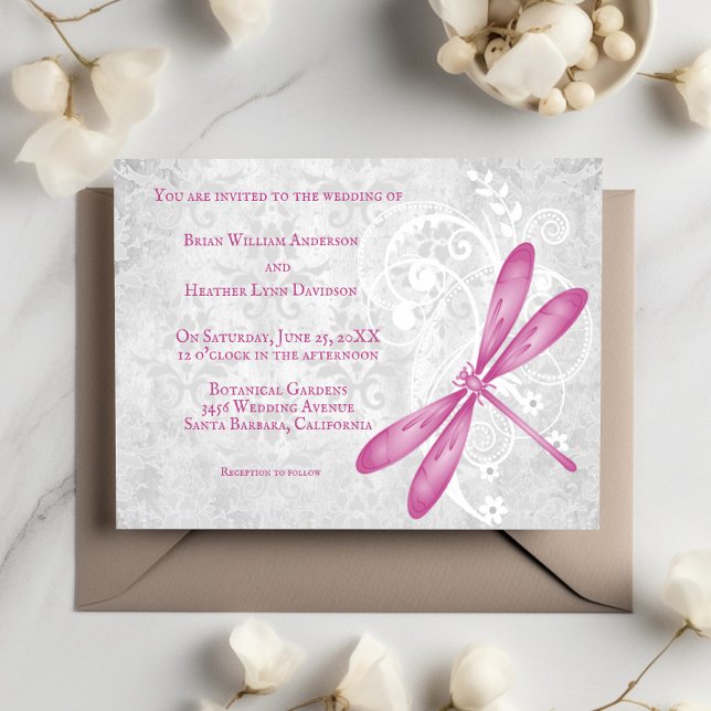Magenta Dragonfly Faire-part de mariage (Magenta Dragonfly Wedding Invitation)