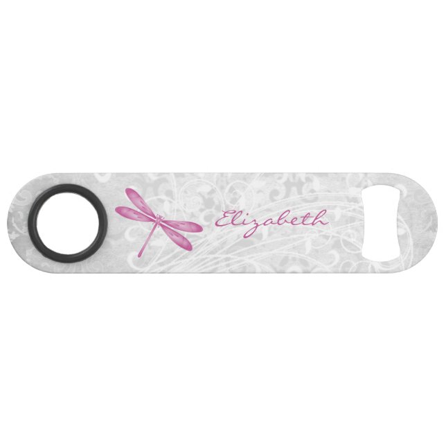 Magenta Dragonfly Personalized Bottle Opener Bar Key (Front (Horizontal))