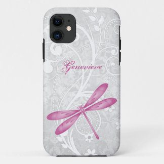 Magenta Dragonfly Personalized iPhone 11 Case