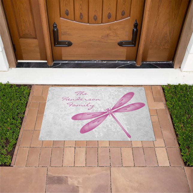Magenta Dragonfly Personalized Doormat (Outdoor)
