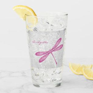 Magenta Dragonfly Personalized Glass Cup