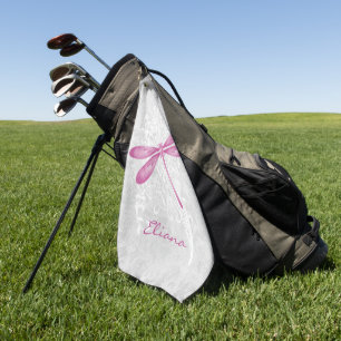 Magenta Dragonfly Personalized Golf Towel