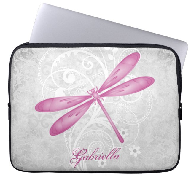 Magenta Dragonfly Personalized Laptop Sleeve (Front)