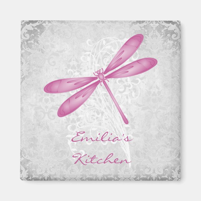 Magenta Dragonfly Personalized Magnet (Front)
