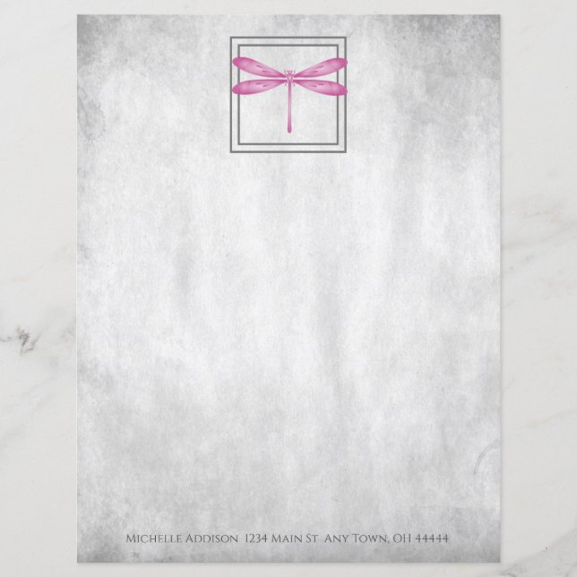 Magenta Dragonfly Personalized Paper Sheet (Front)