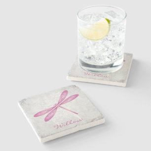 Magenta Dragonfly Personalized Stone Coaster