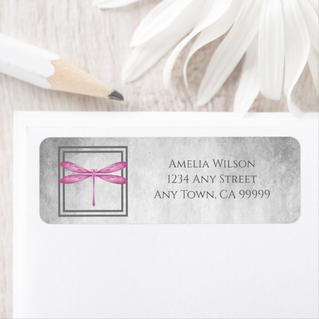 Magenta Dragonfly Return Address Label (Insitu)