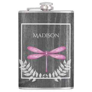 Magenta Dragonfly Rustic Flask
