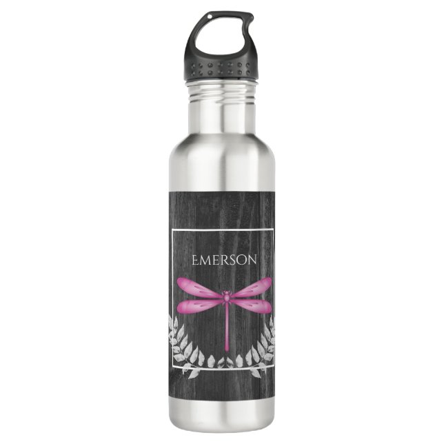 Magenta Dragonfly Rustic Personalized 710 Ml Water Bottle (Front)