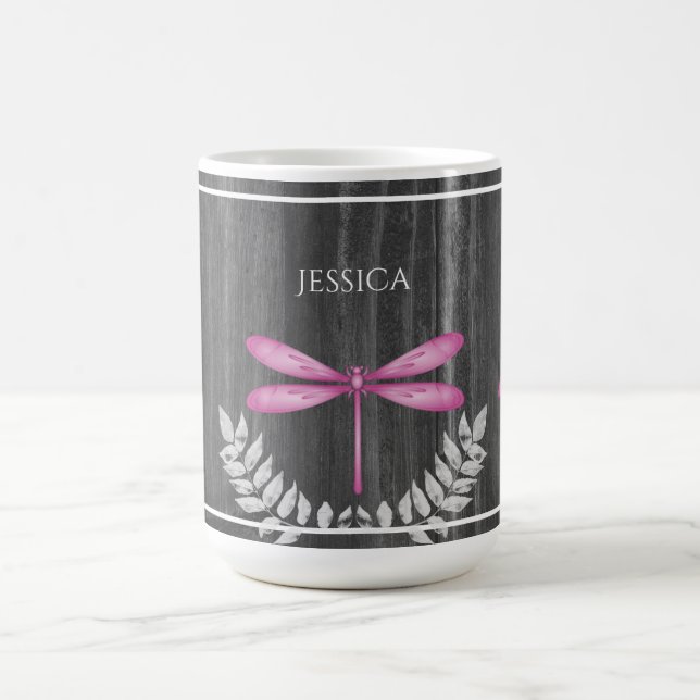 Magenta Dragonfly Rustic Personnalisé café Mug (Centre)