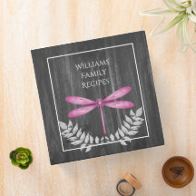 Magenta Dragonfly Rustic Recipe Binder