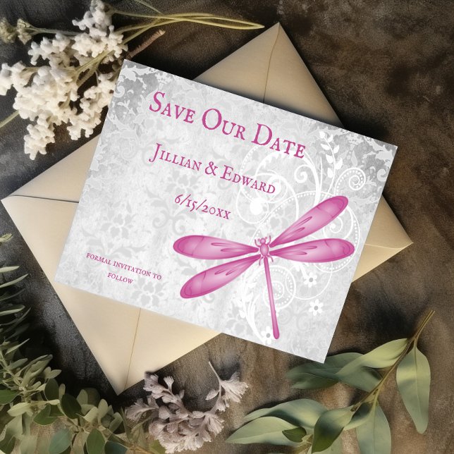Magenta Dragonfly Save The Date Announcement (Magenta Dragonfly Save the Date)