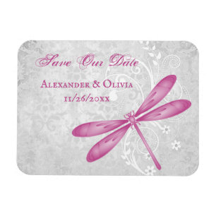 Magenta Dragonfly Save The Date Magnet