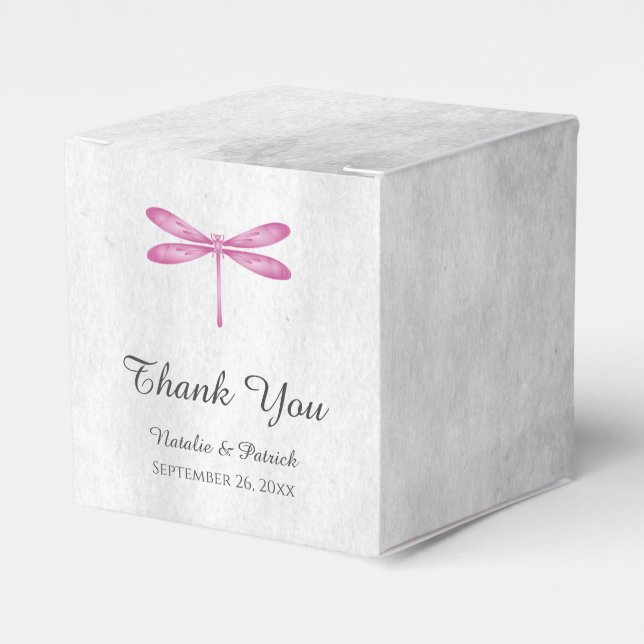 Magenta Dragonfly Wedding Favour Boxes (Front Side)