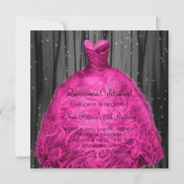 Magenta Dress Quinceanera Invitation (Front)
