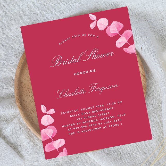 Magenta eucalyptus bridal shower budget invitation flyer (Creator Uploaded)