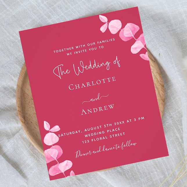Magenta eucalyptus budget wedding invitation (Creator Uploaded)