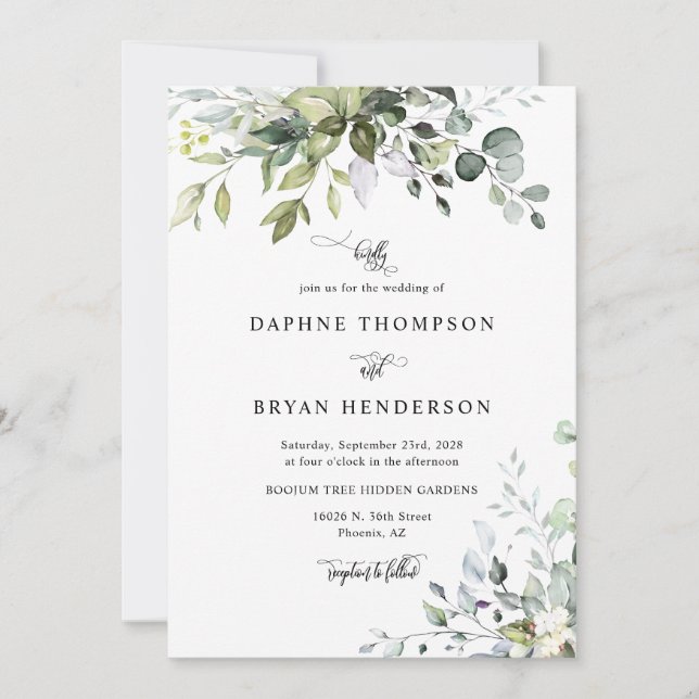 Magenta Eucalyptus Leaves Wedding QR Code Photo Invitation (Front)