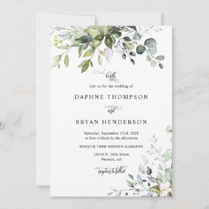 Magenta Eucalyptus Leaves Wedding QR Code Photo Invitation