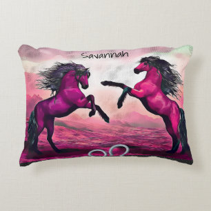 Magenta Fantasy Horses in Cartoon Dot  Accent Pillow