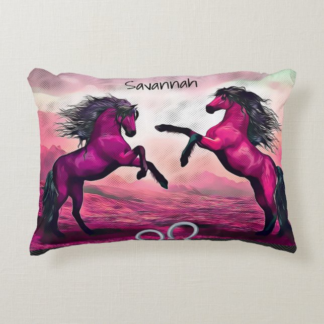 Magenta Fantasy Horses in Cartoon Dot  Accent Pillow (Front)