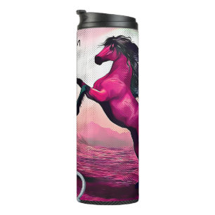 Magenta Fantasy Horses in Cartoon Dot Thermal Tumbler