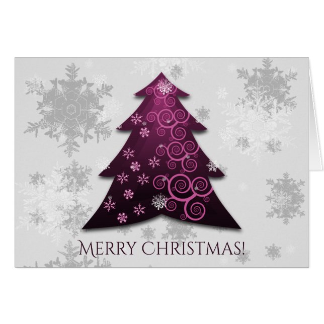 Magenta Festive Arbre de Noël Carte de voeux (Devant horizontal)