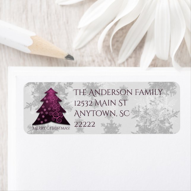 Magenta Festive Christmas Tree Address Labels (Insitu)