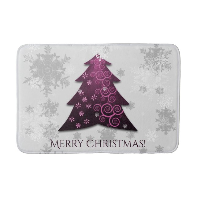 Magenta Festive Christmas Tree Bath Mat (Front)