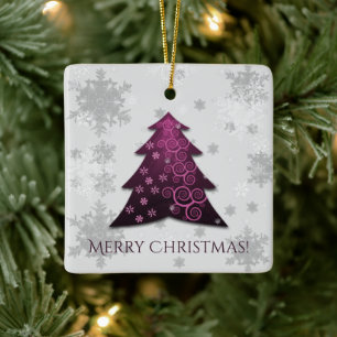 Magenta Festive Christmas Tree Ceramic Ornament